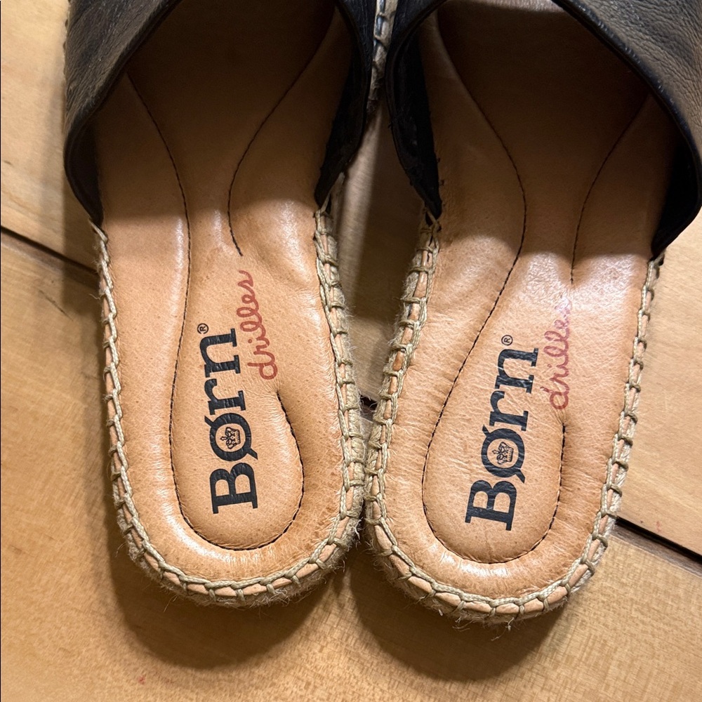 Born Black Leather Espadrille Slide Sandals - Picture 8 of 10